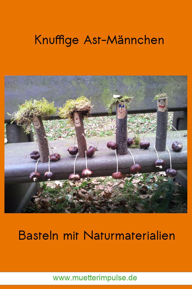 DIY, Basteln, Naturmaterialien, Ast-MÃ¤nnchen, Kastanien