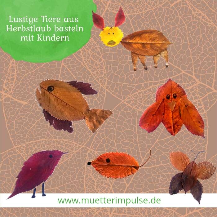 Tiere aus Herbstlaub basteln mit Kindern